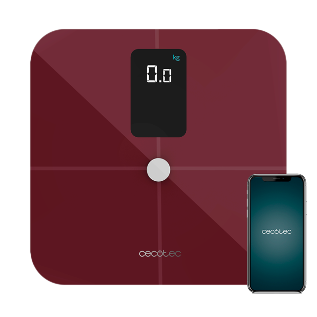 Cecotec - Báscula de Baño Surface Precision 10400 Smart Healthy Vision Garnet